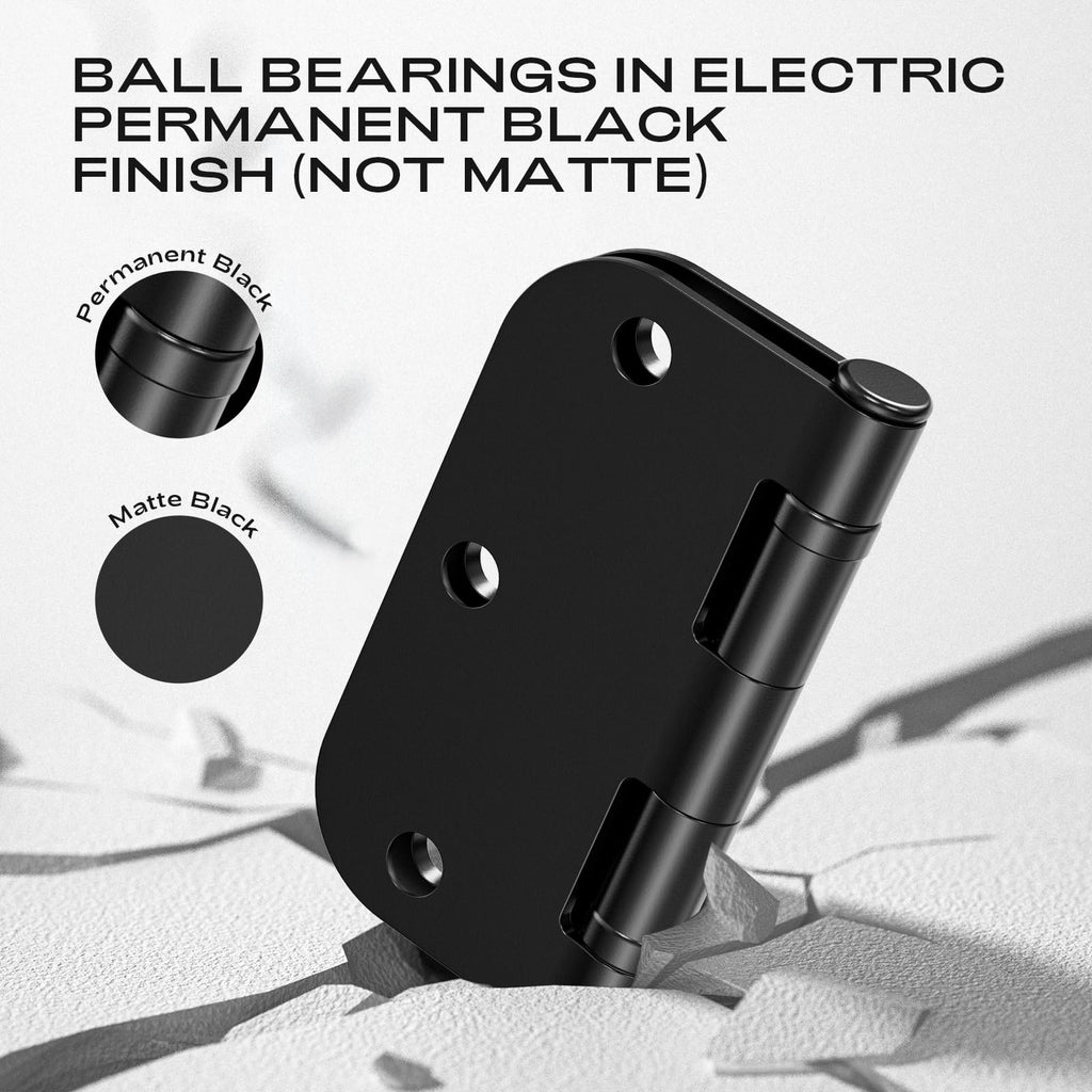 3 Pack Matte Black Door Hinges 3.5 Inch with 5/8" Radius Ball Bearing