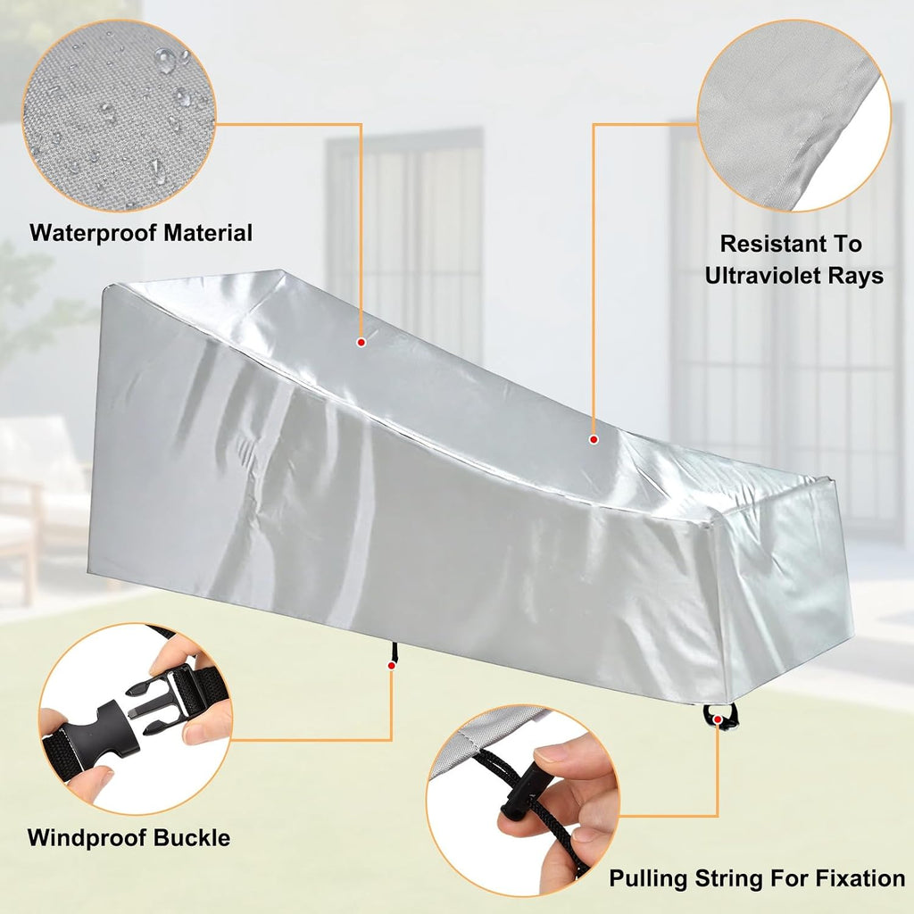 Patio Chaise Lounge Cover Waterproof Heavy Duty 420D Oxford Fabric, 78"L x 34"W x 32"H Outdoor Lounge Chair Cover