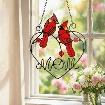 Red Cardinal Stained Glass Suncatcher Bird Ornament with Chain
