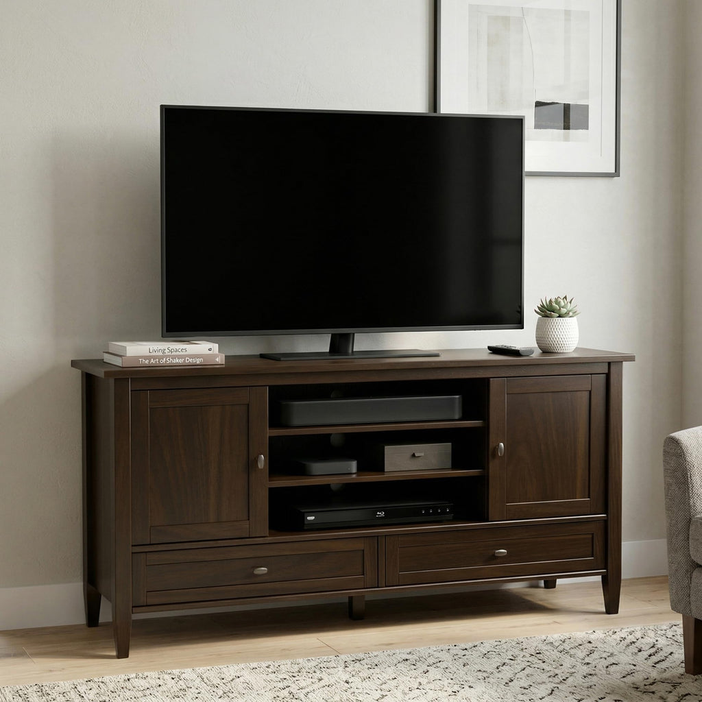 Warm Shaker 47" Wide Solid Wood TV Stand in Brunette Brown