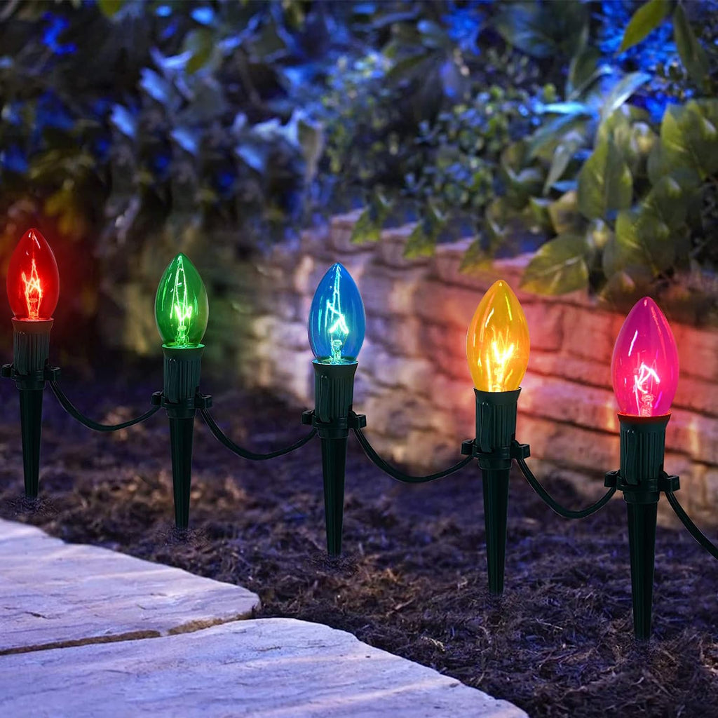 38 Feet C9 Christmas Pathway Lights Christmas Decorations Outdoor Yard, 25Pack Walkway Lights with 25 Marker Stakes