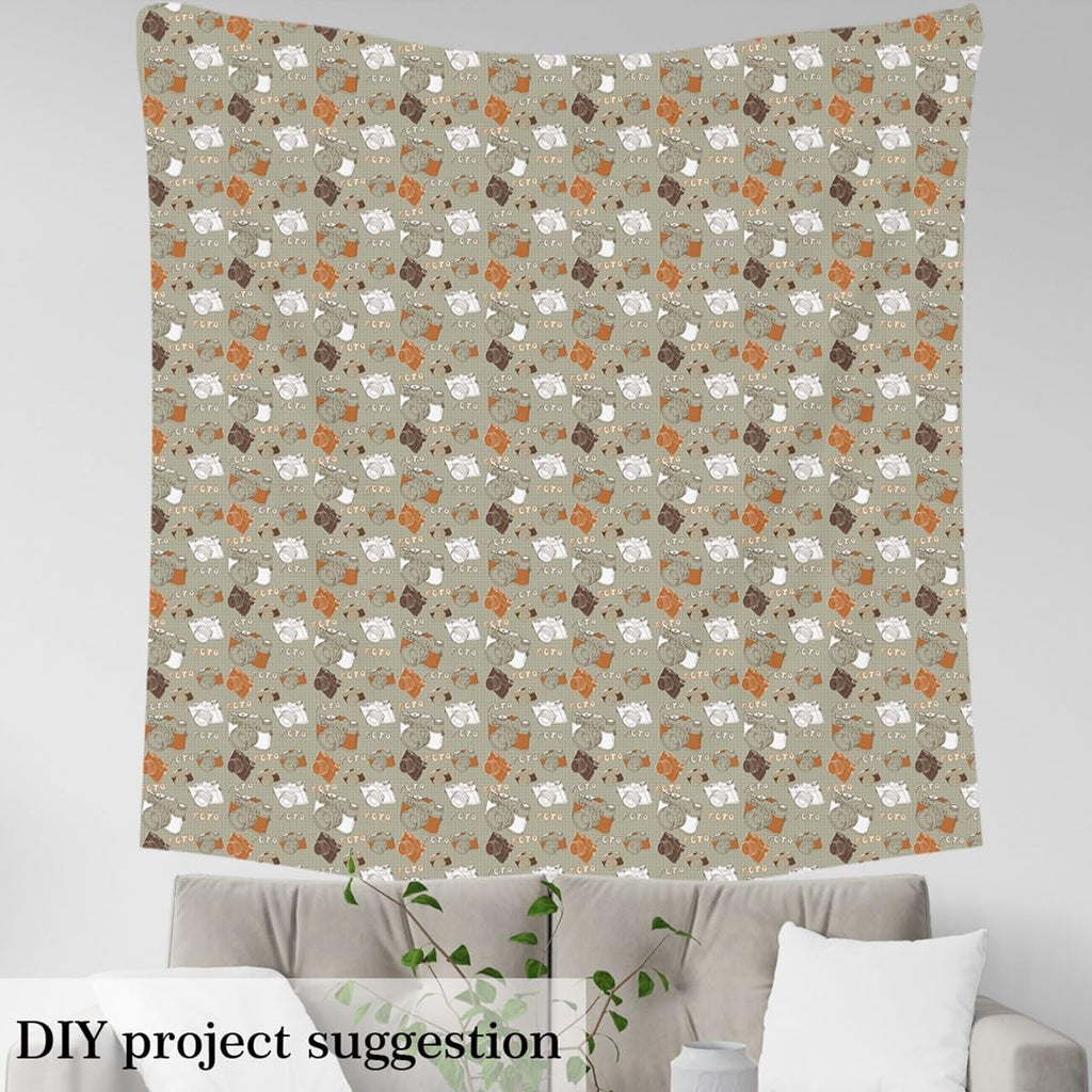 Film Camera Fabric by The Yard Colorful Sketch Camera Pattern Decor No Stretch Fabric for Handmade Supplies Vintage