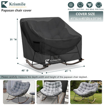 Outdoor Rocking Chair Cover, Heavy Duty Waterproof Papasan Chair Cover with Split Zipper, Easy to use, Black