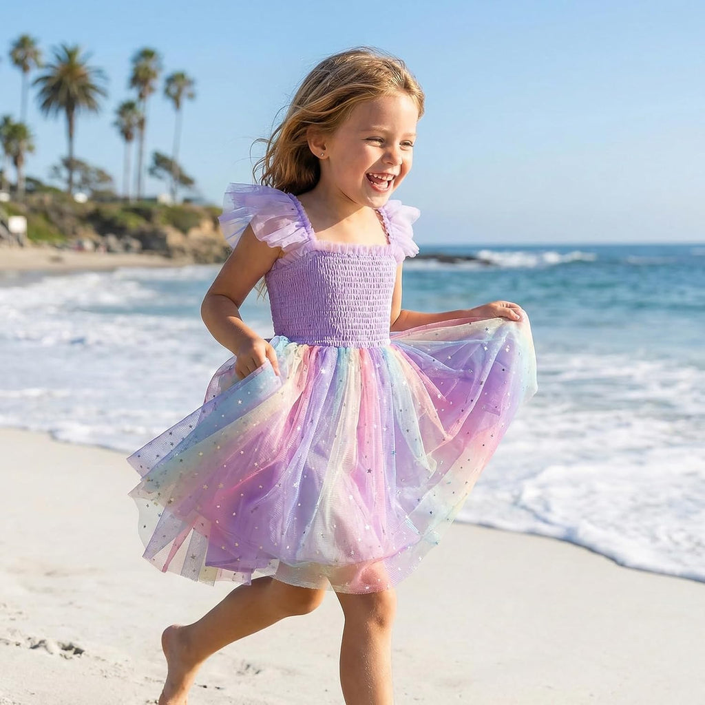 Girl Tulle Dress Girls Tutu Ruffle Party Dresses Summer Rainbow Floral Fashion Casual 2