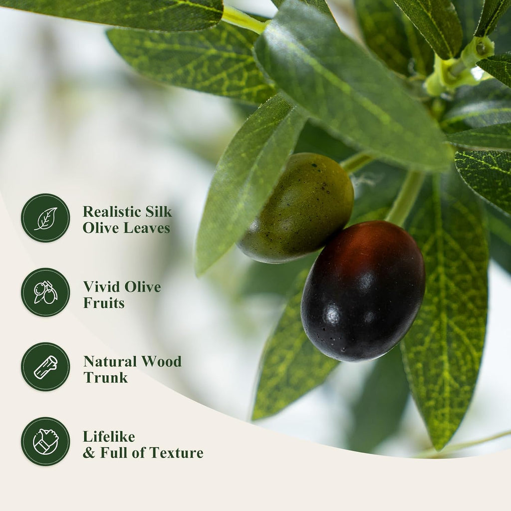 8ft Faux Olive Tree - Large Artificial Olive Tree with Realistic 1750 Leaves and 145 Olives - Lush and Elegant Fake