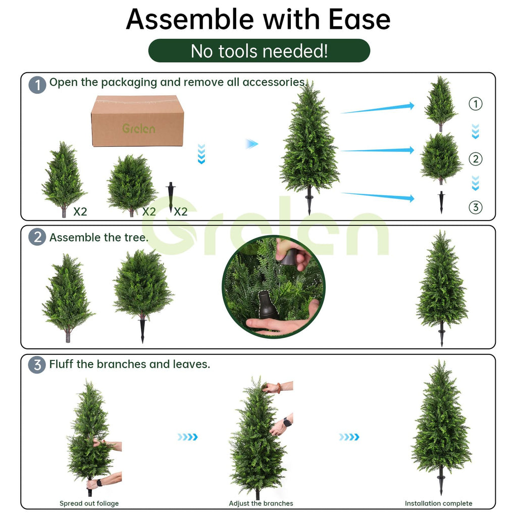 4FT Artificial Cedar Topiary (2 Pack) with Ground Spike, Home & Garden Decor