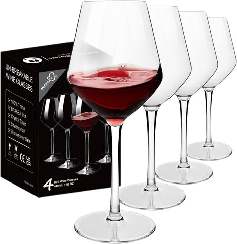 Unbreakable Stemmed Wine Glass 100% Tritan Plastic Dishwasher available Glassware 15 oz, Set of 4