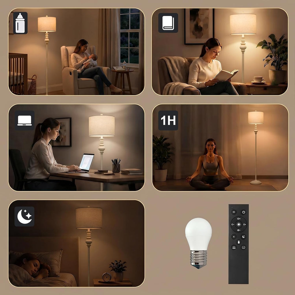 64.25" Farmhouse Floor Lamp with Remote, Dimmable Floor Lamp with Adjustable Color Temperatures, Tall White Standing