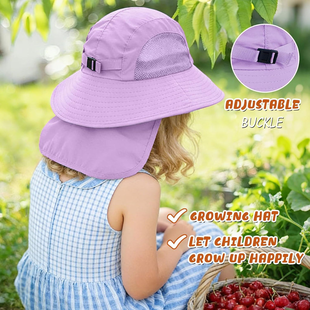 Outdoor Kids Sun Hats with Neck Flap Boys Girls Wide Brim UPF 50+ UV Protection Children Bucket Hat Safari Hat
