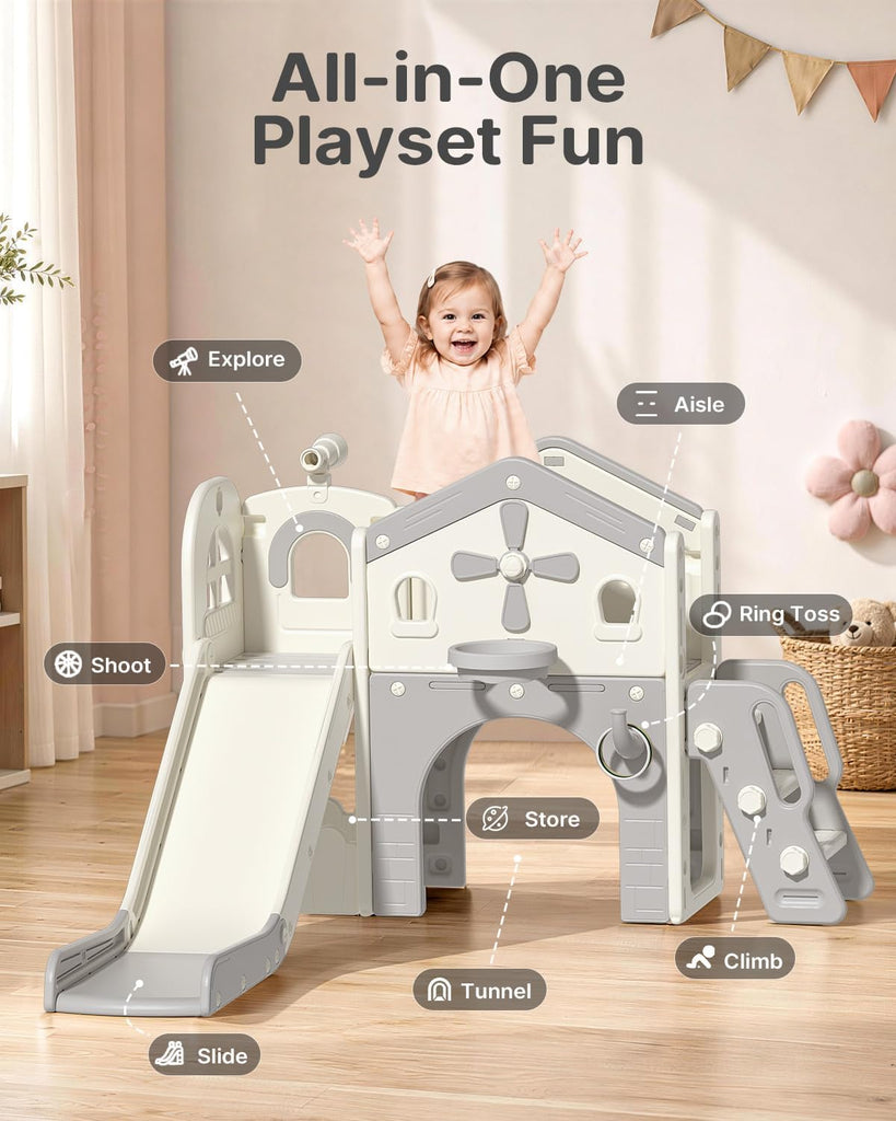 Toddler Slide Playset, in-1 Kids Slide for Toddlers 1-3, Gray