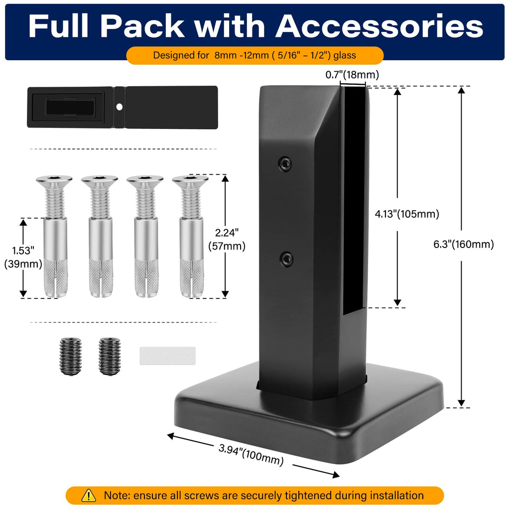 4 Pack Heavy-Duty Glass Railing Spigots 304 Stainless Steel Black