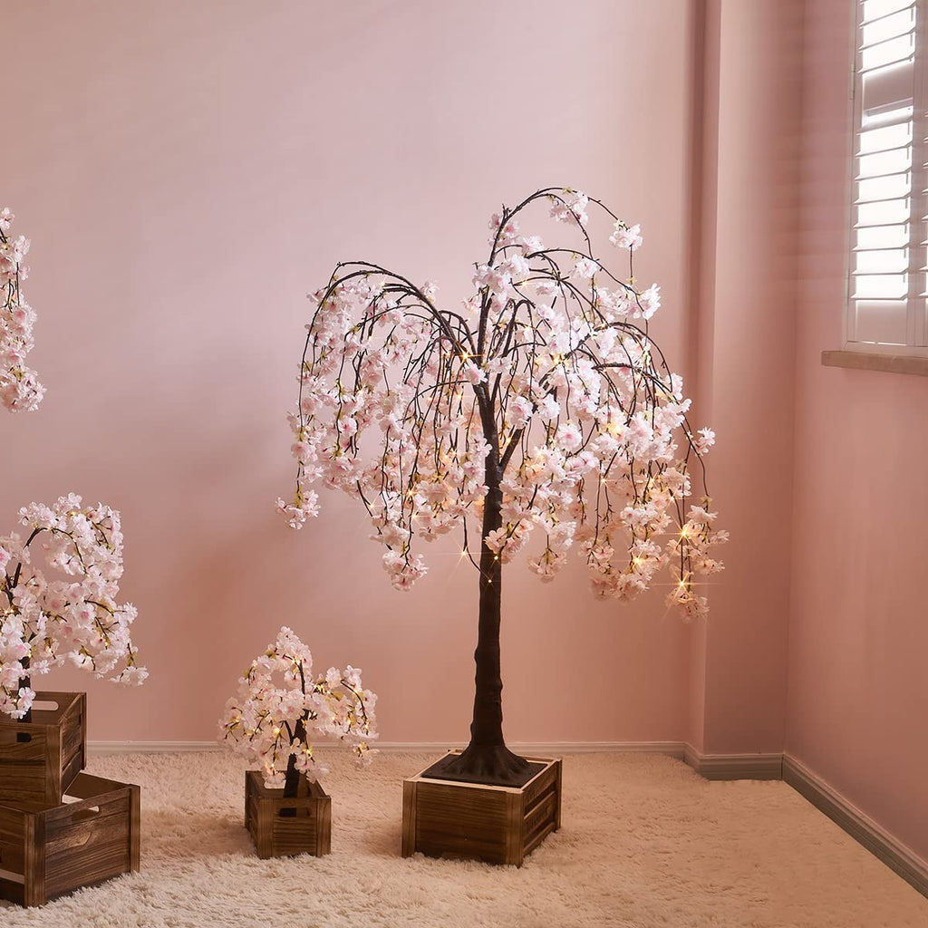 Pink Cherry Blossom Tree with Lights 4FT 180 LED Fairy Lights, Lighted Artificial Flower Spirit Tree for Spring