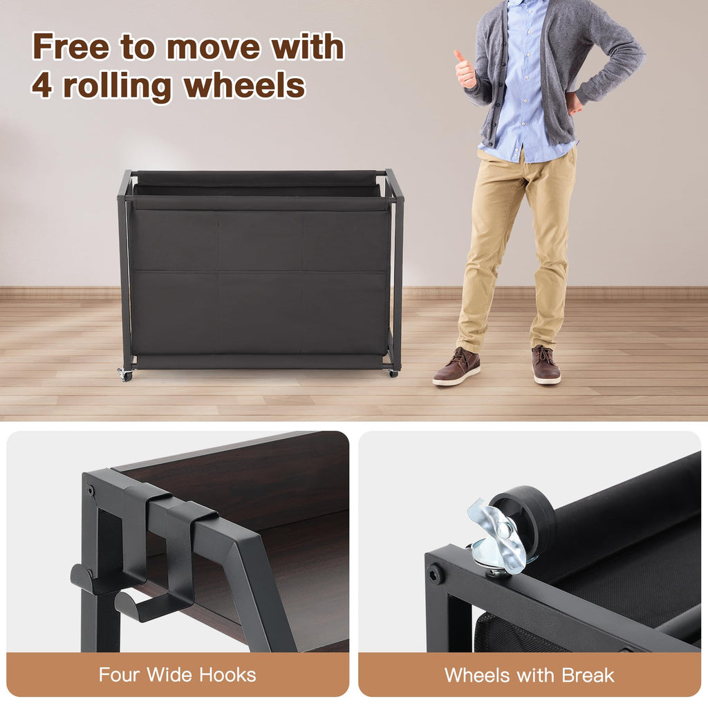 Laundry Hamper with Shelf, 2 Tier Rolling Laundry Hamper 3 section, Laundry Sorter Basket with Wheels, Pull-Out