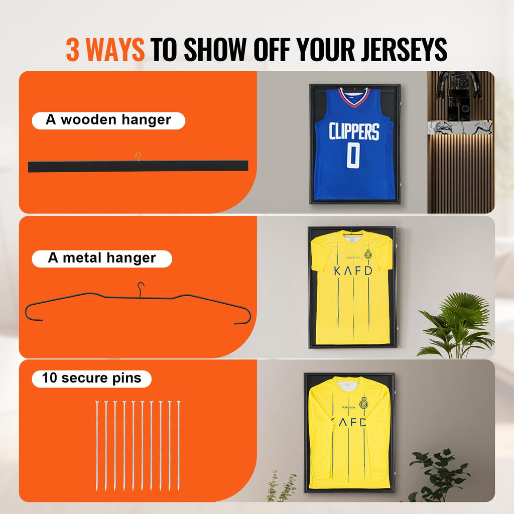 Jersey Display Frame Case, 23.3 x 31.2 x 1.5 in, Large Lockable Sport Jersey Shadow Box with 98% UV Protection PC