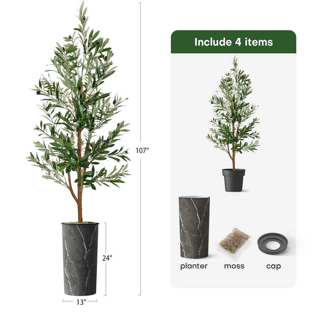 Artificial Tree in Modern Granite Effect Planter, Fake Olive Silk Tree for Indoor and Outdoor Home Decoration - 68"