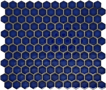 Hexagon Cobalt Blue Porcelain Mosaic Wall Floor Tile Glossy Look 1'' inch (Box of 10 Sheets) Backsplash, Bathroom