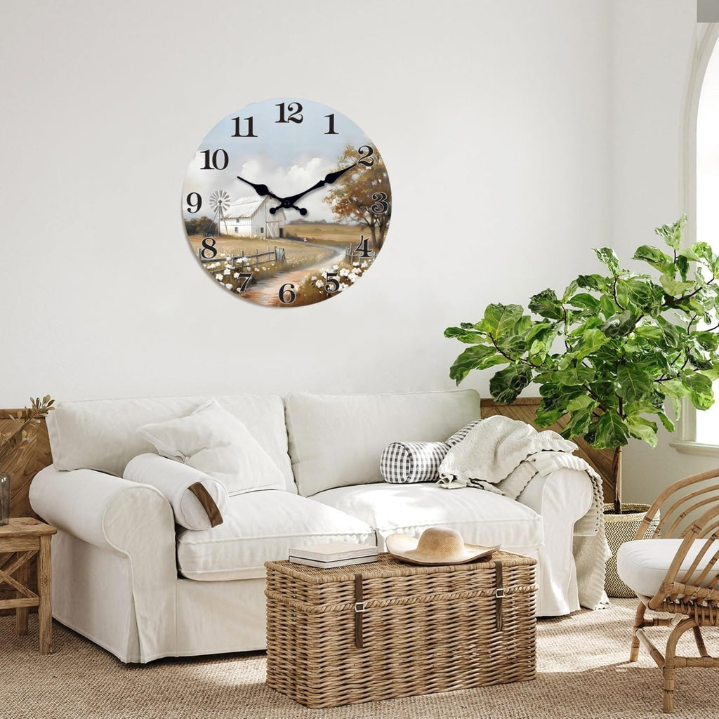 Large Farmhouse Barn Wall Clock 20 Inch Silent Wooden