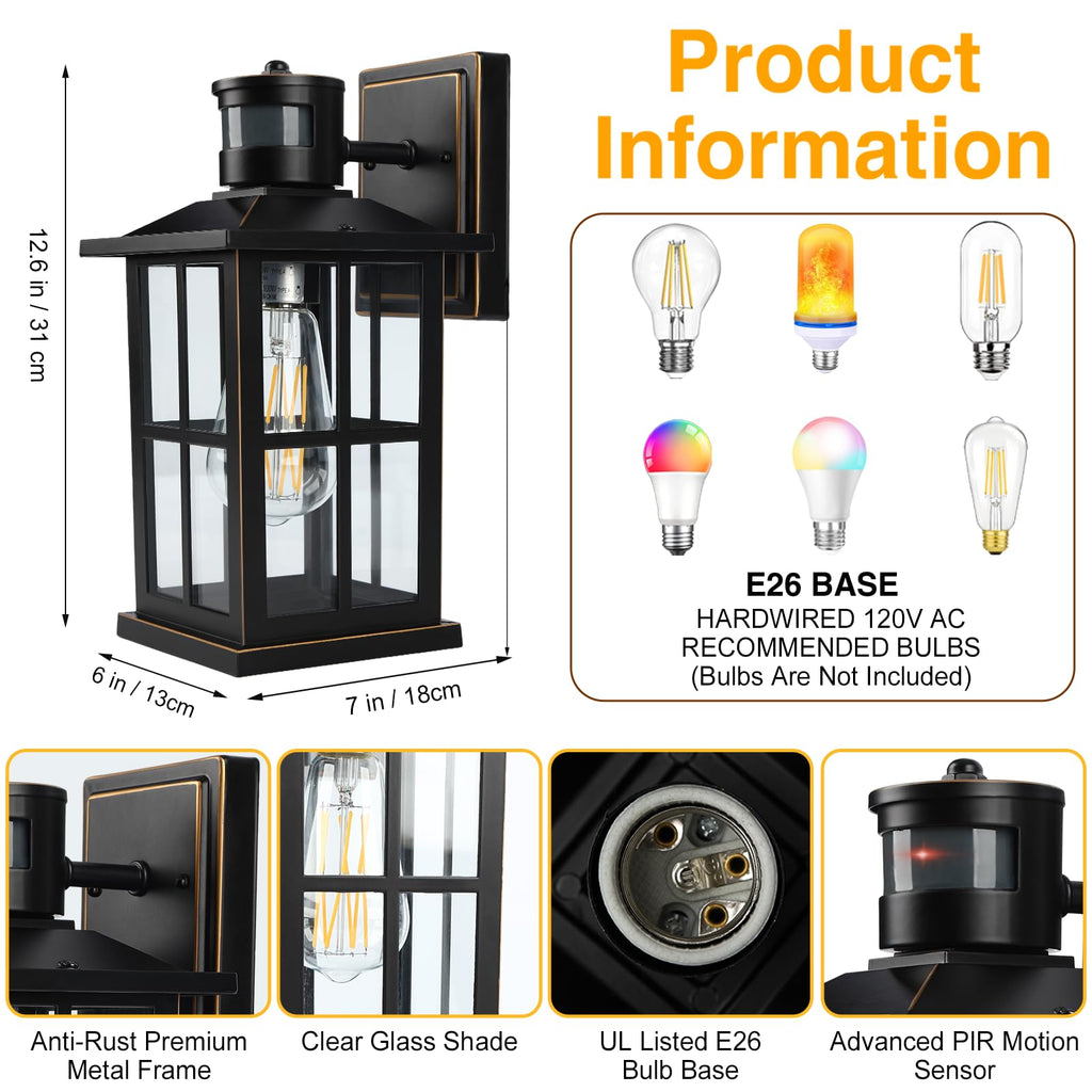 Outdoor Motion Sensor Light, Black Exterior Wall Lighting Fixtures, Dusk to Dawn Motion Sensor Outdoor Lights
