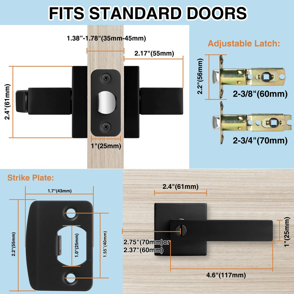 10 Pack Black Door Handle Interior Knobs Privacy Keyless Levers Lock