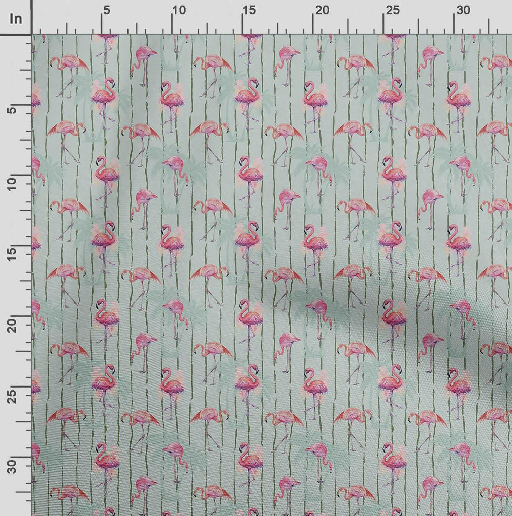 Pure Silk Fabric - Bird Pattern - Mint Green - 42" Wide Printed Silk by The Yard for High-End Fashion, Sarees