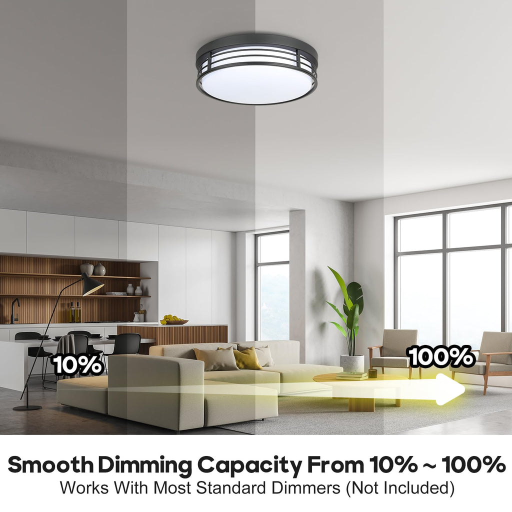 13 Inch LED Ceiling Lighting Fixture, 23W Black Flush Mount Ceiling Light with 5CCT(2700K/3000K/3500K/4000K/5000K)