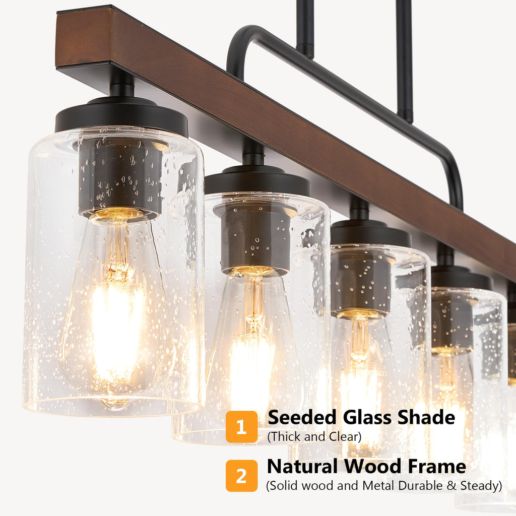 Wood Kitchen Island Lighting, Seeded Glass Dining Room Light