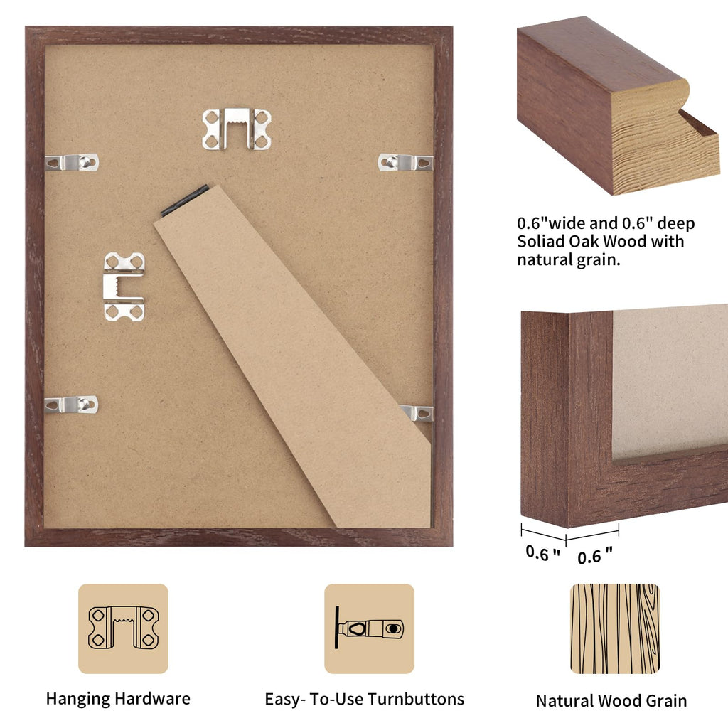 Walnut Wood Picture Frame, 8x10 inches, 1 Pack, Natural Solid Wooden Frame for Wall Art Photo and Prints
