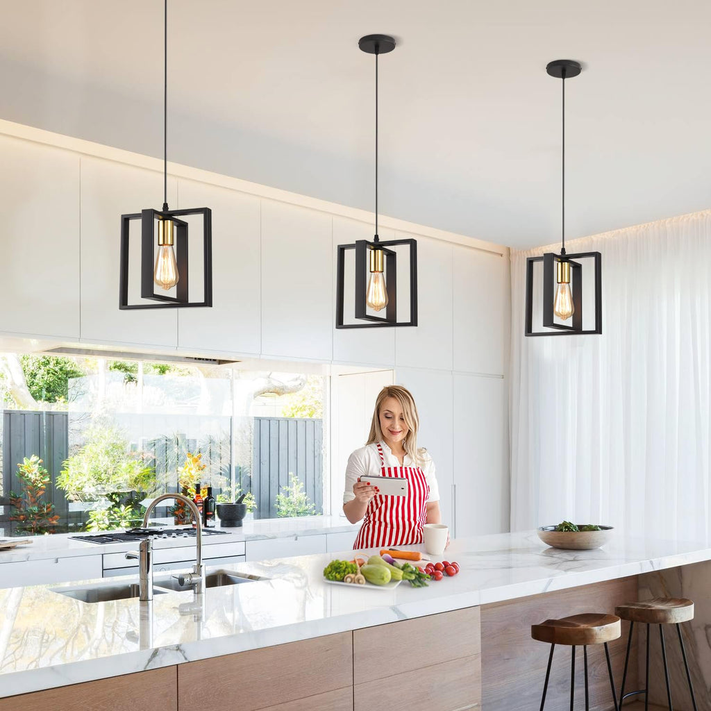 Set of 3 Rotatable Metal Frame Kitchen Island Pendant Lights