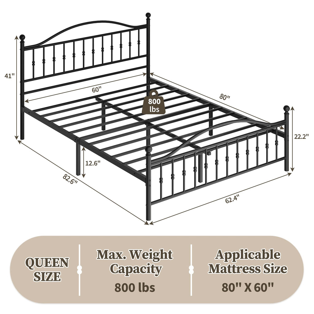 Metal Platform Bed Frame with Vintage Circular Headboard and Footboard, Heavy-Duty Iron Frame, No Box