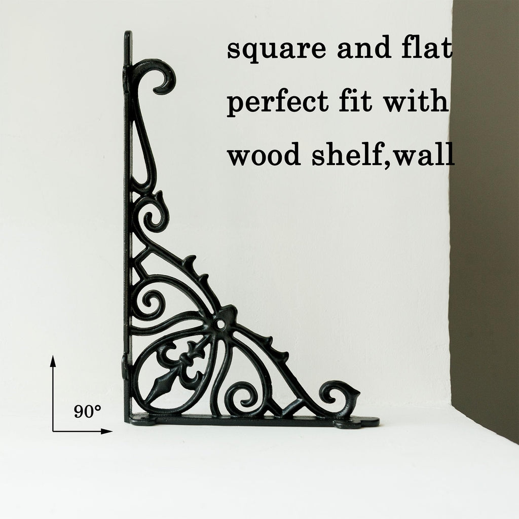 12.5'' Deep Decorative Shelf Brackets,2 Pack Cast Iron Shelf Supply,12 x 8 Inch Antique Black Corbel,Screws Anchors