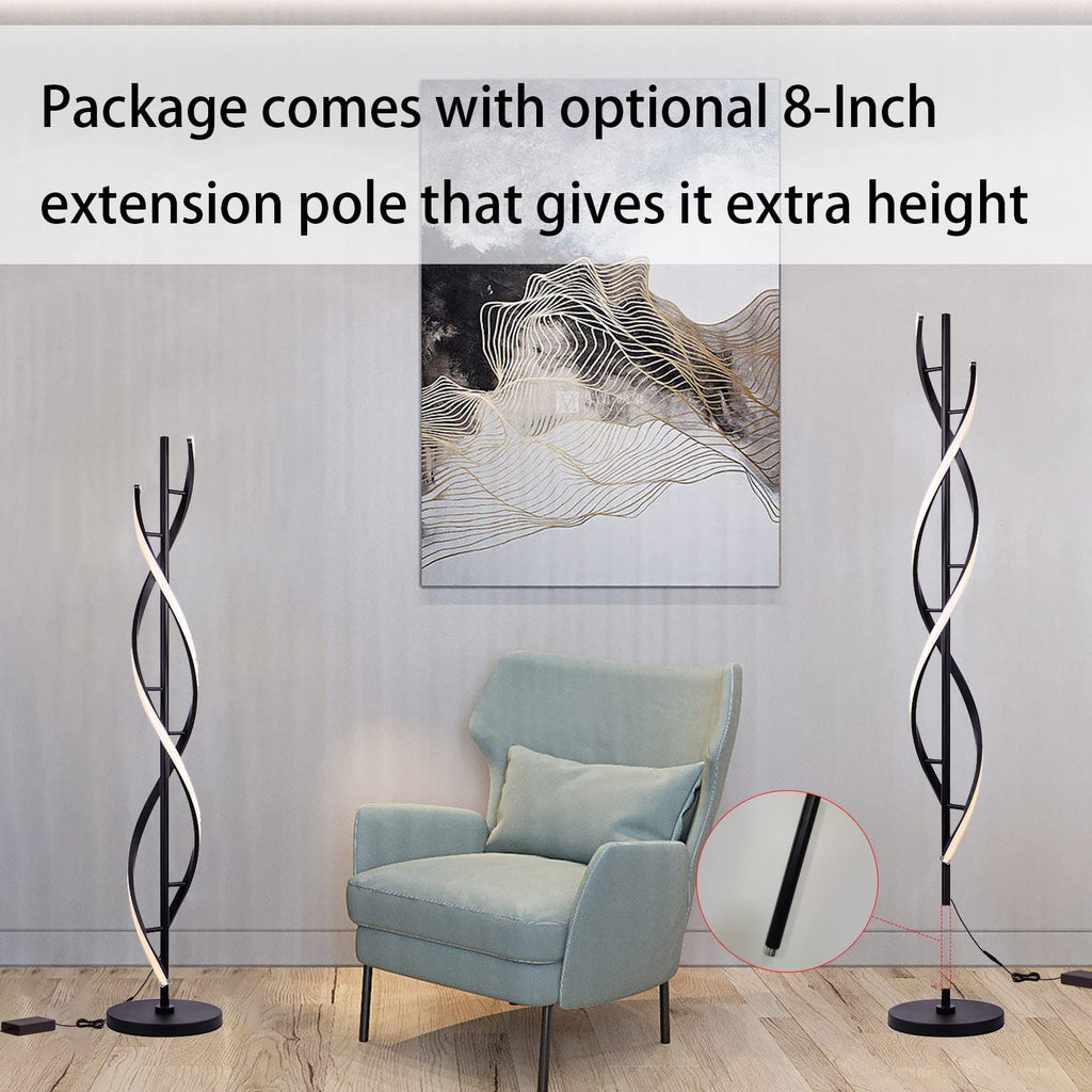 Spiral LED Floor Lamp, Modern Floor Lamps with Remote Control 60 Inch Dimmable Black Floor Lamp 48W Standing Lamp
