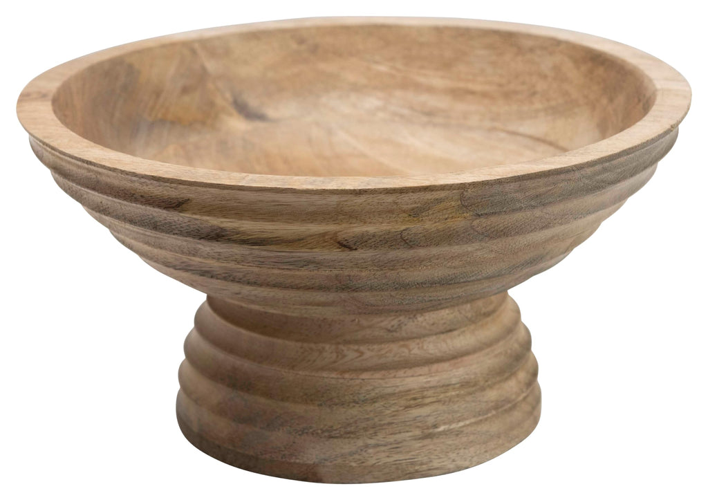 Co-Op Ridged Mango Wood Footed Bowl, Brown