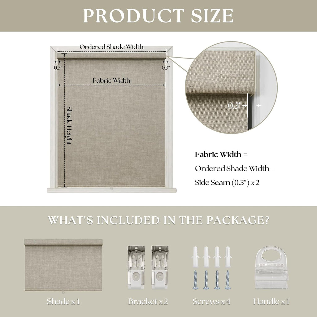 Blackout Roller Shades for Bedroom Window Cordless Free-Stop Blinds with Valance UV Protection 100% Black Out Linen