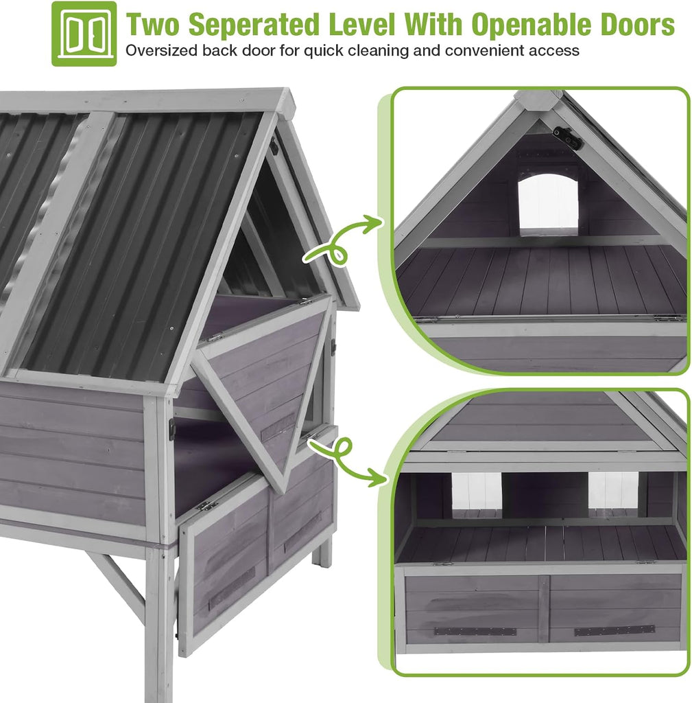 Outdoor Cat House Weatherproof Feral Cat Shelter for Multiple Cats, 2-Story Independent Design with Escape-Friendly