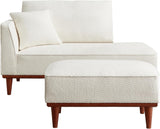 Modern Chaise Lounge Chair and Ottoman — White Boucle
