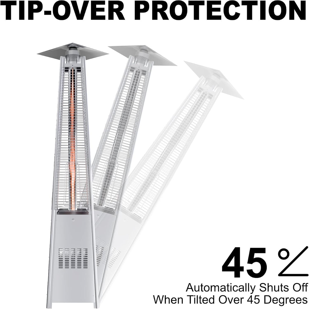 48,000 BTU Pyramid Patio Heater, Outdoor Patio Heaters for Outdoor Use with Cover & Wheels, 88" Quartz Glass Tube