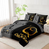 Grey and Black Comforter Set Queen IZE,7-Piece K and Q Printed Crown Couple Bed in a Bag,His Her Lover Comforter &