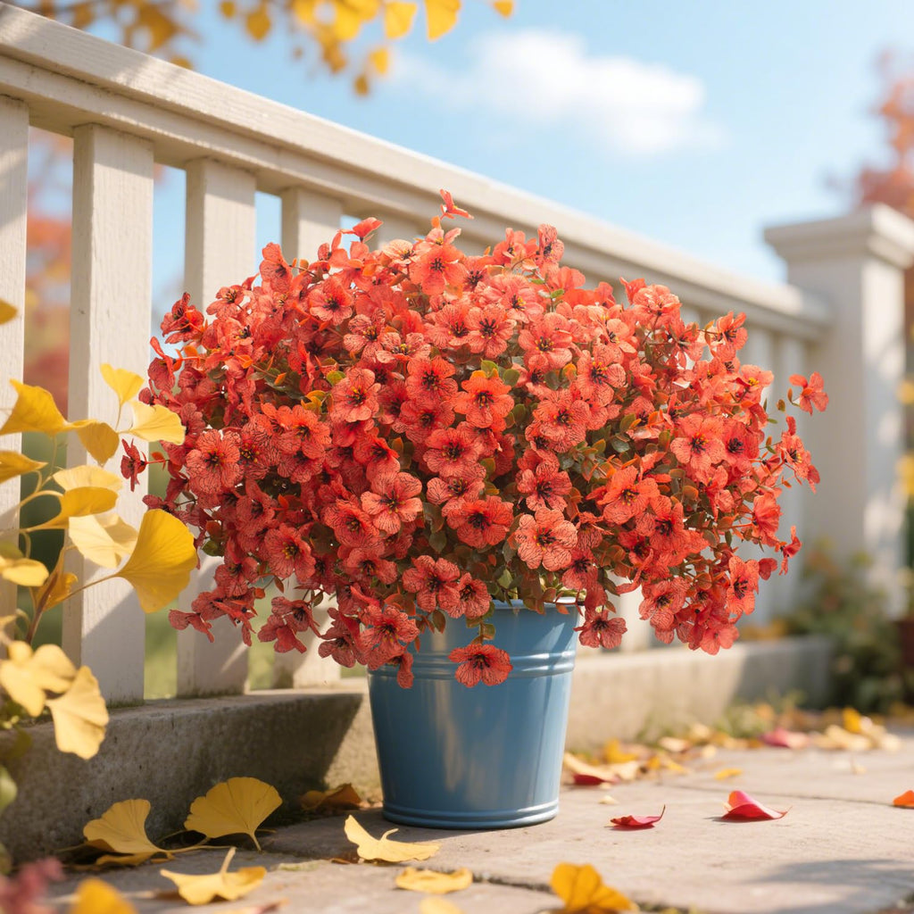 Fall Outdoor Artificial Flowers 16 Bundles - UV Resistant Faux Daisy with Eucalyptus Leaves, Weatherproof Fake Plants