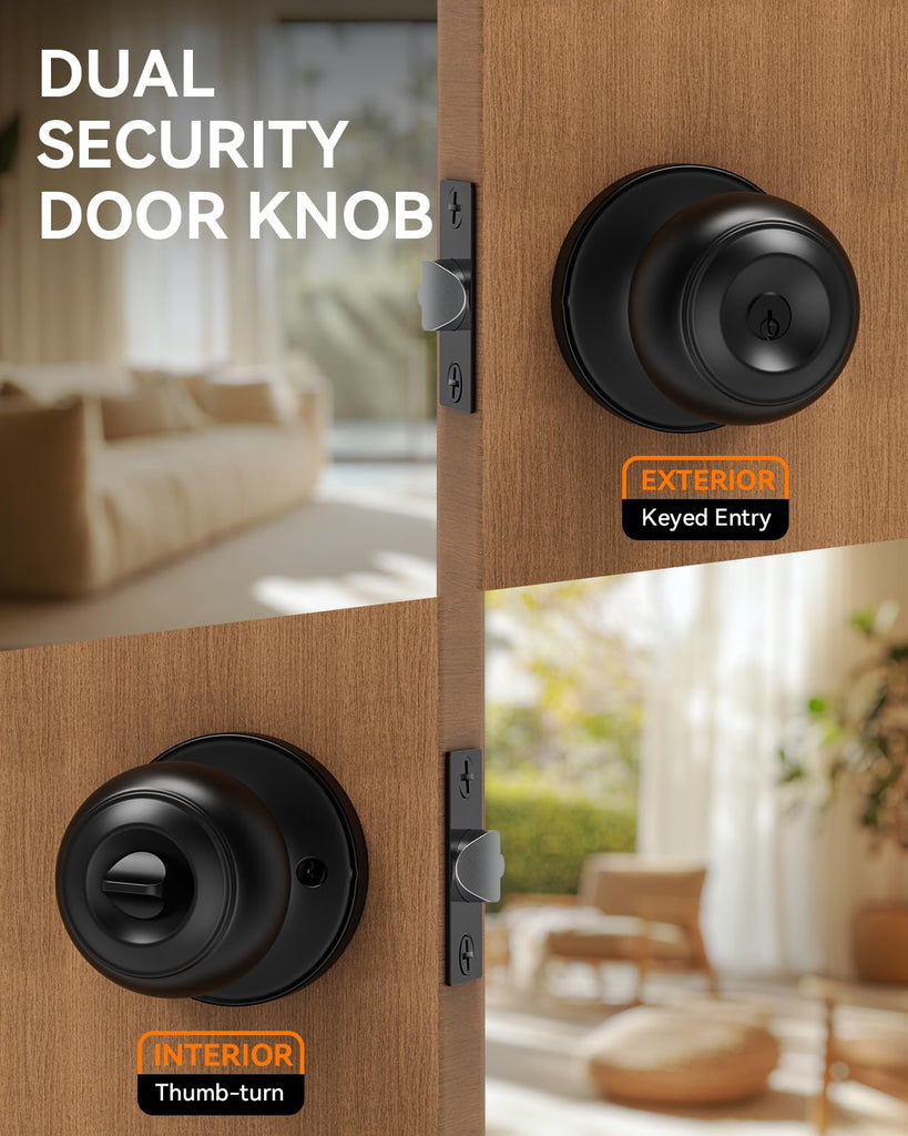 6 Pack Door Knob with Lock, Keyed Same Entry Door Knobs, Interior and Exterior Round Ball Door Lock for Front Bedroom