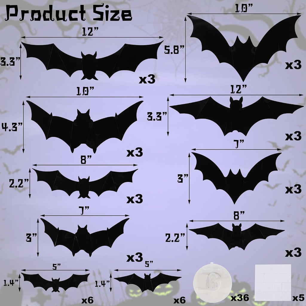 Halloween Bats Wall Decor Halloween Decorations Indoor - Set of 36