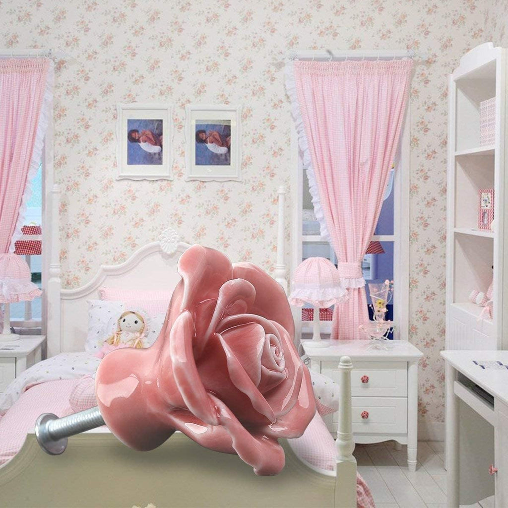 Knobs, 8Pcs Elegant Pink Rose Pulls Flower Ceramic Cabinet Knobs Cupboard Drawer Pull Handles + Scre.