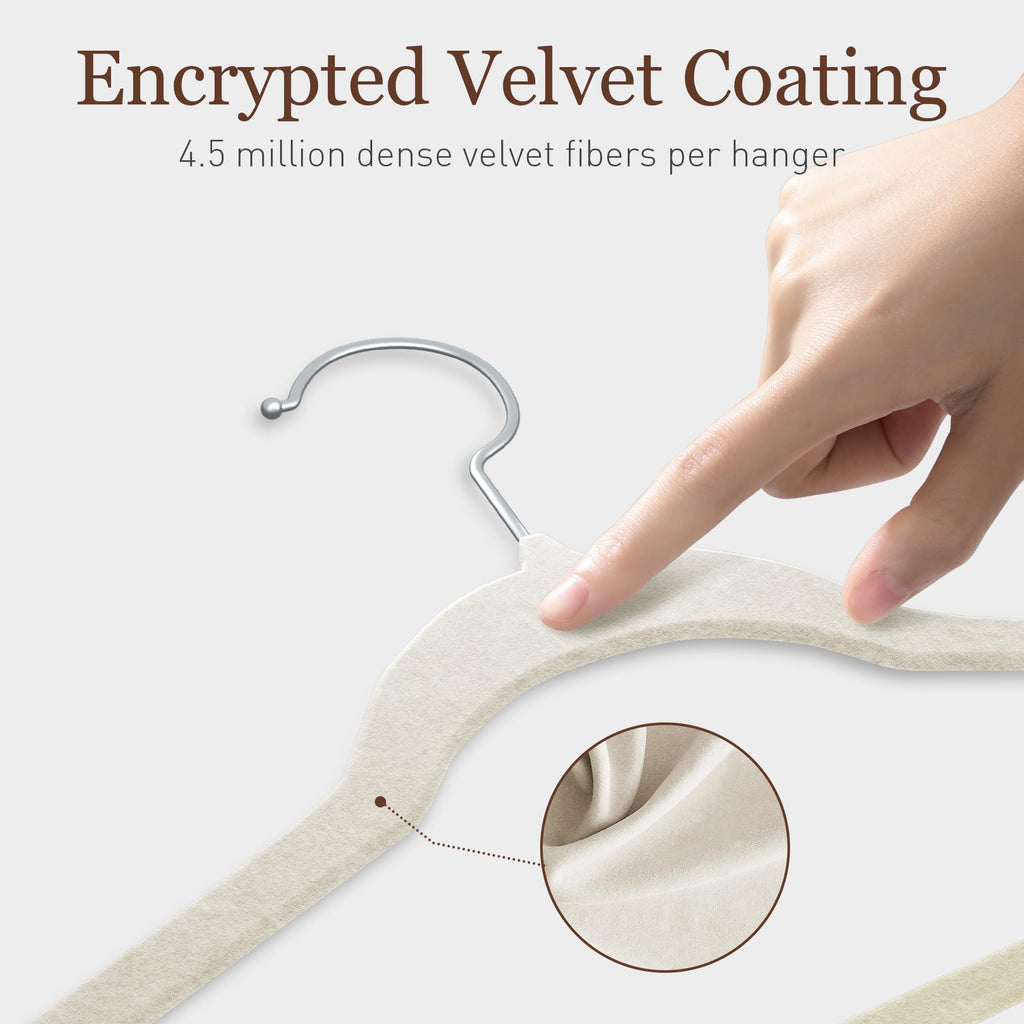 Velvet Hangers 100 Pack, 17.5" Non-Slip Clothes Hangers, Ivory