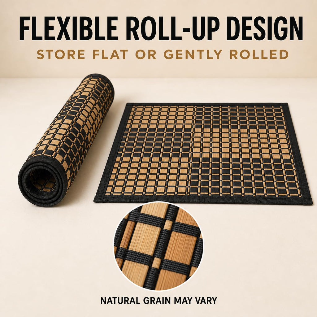 Bamboo Placemats, Set of 4, Woven, 11.8x17.3 Inches, Black