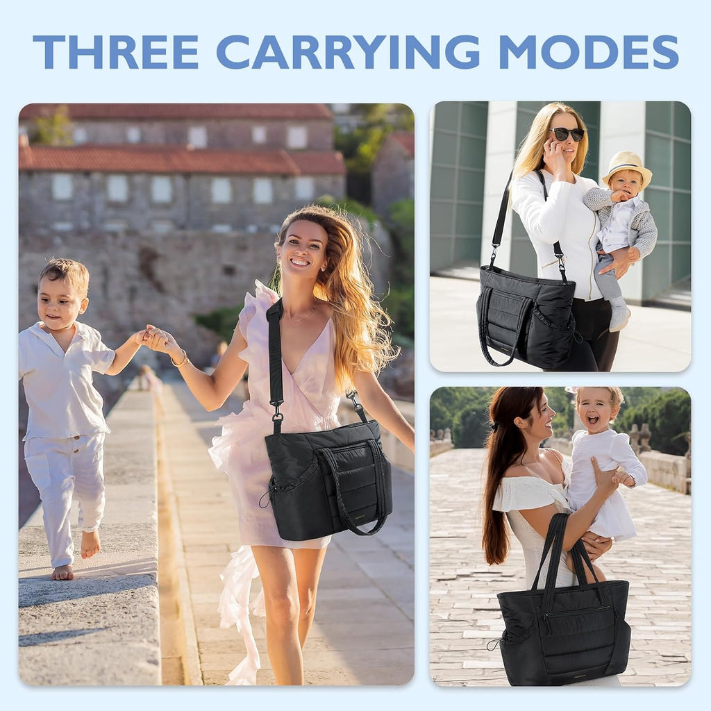 Diaper Bag Tote with Stroller Organizer, Puffy Travel Baby Tote