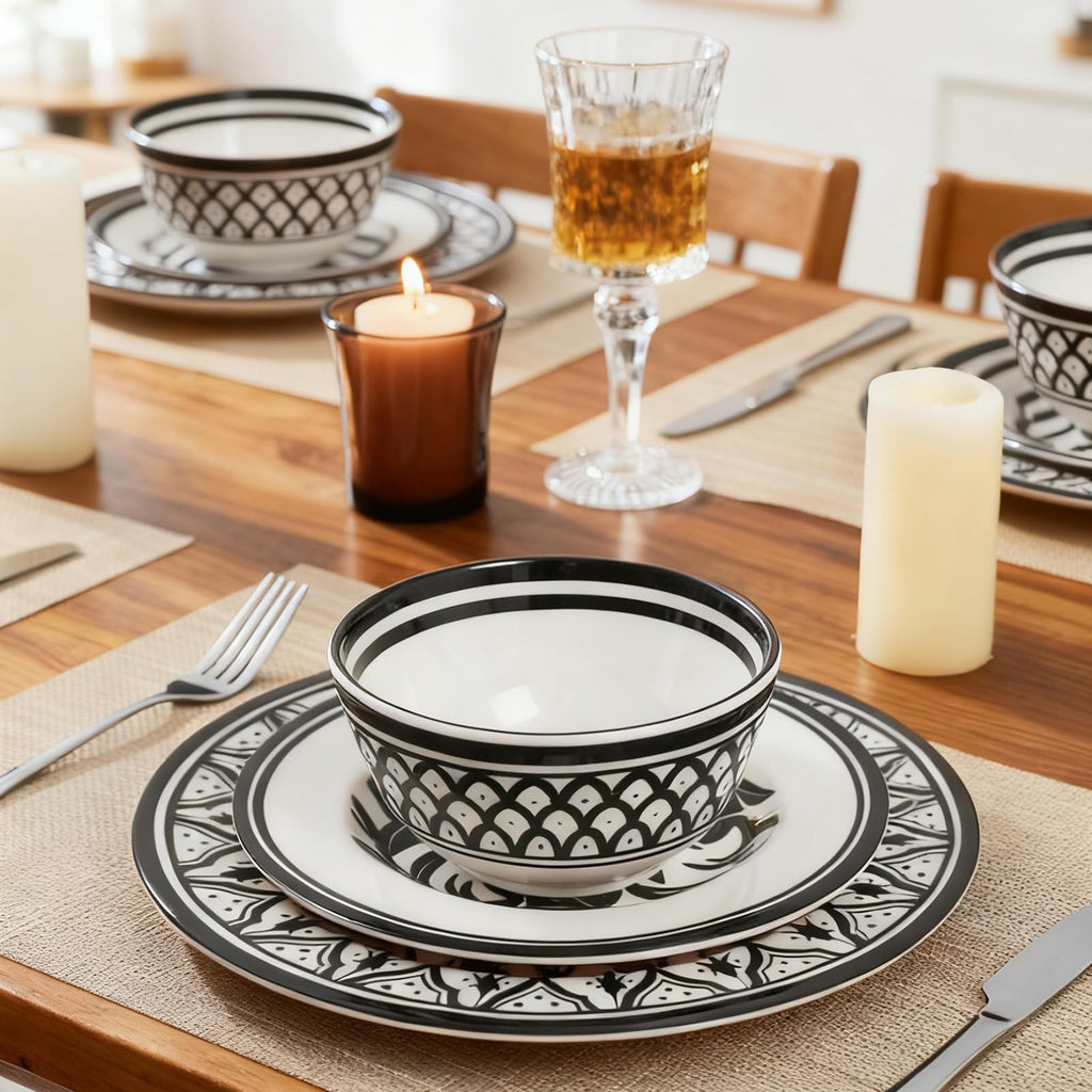 Melamine Dinnerware Sets-12pcs Melamine Plates and Bowls Set, Round