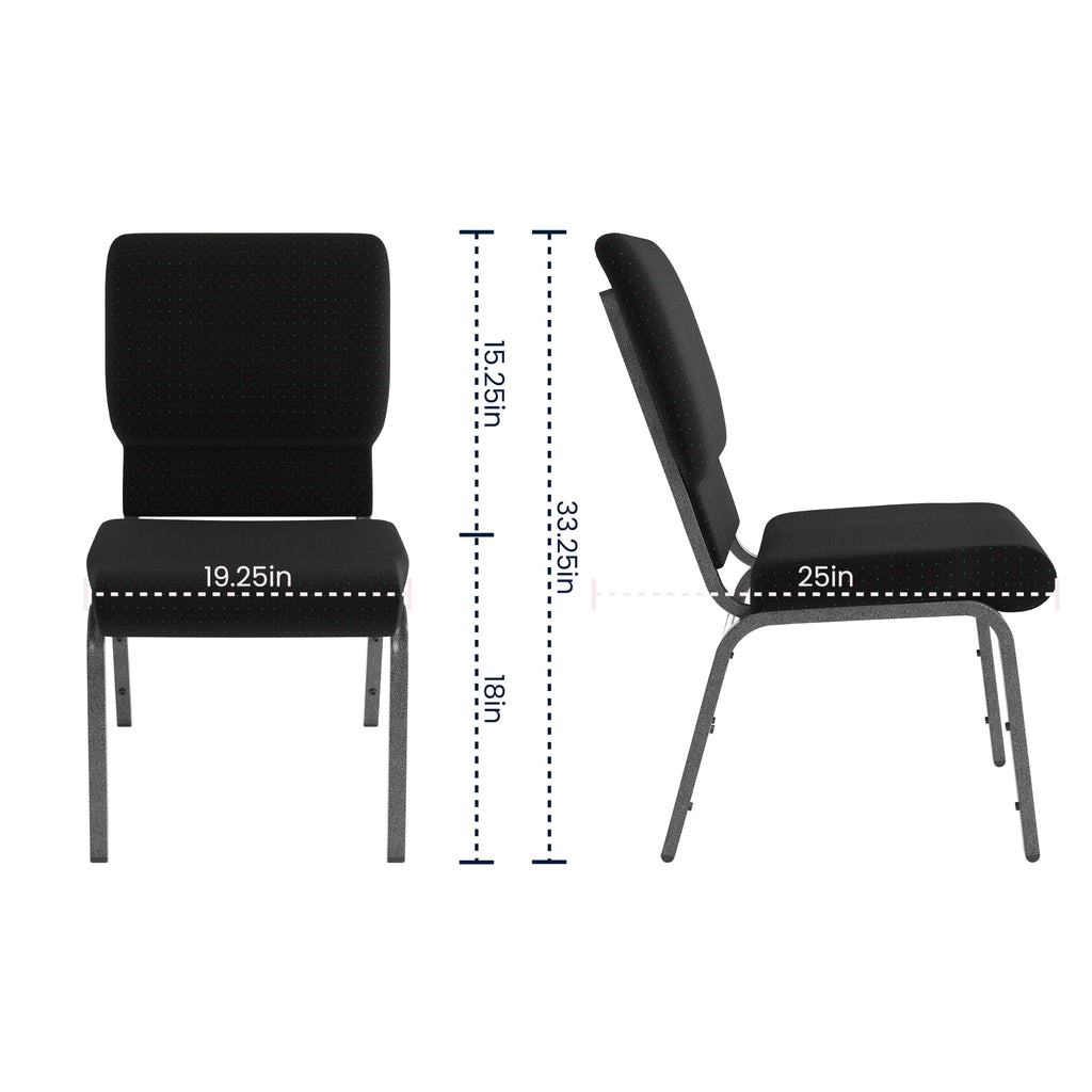 Black Patterned 18.5" W Stacking Church Chair, 4-Pack