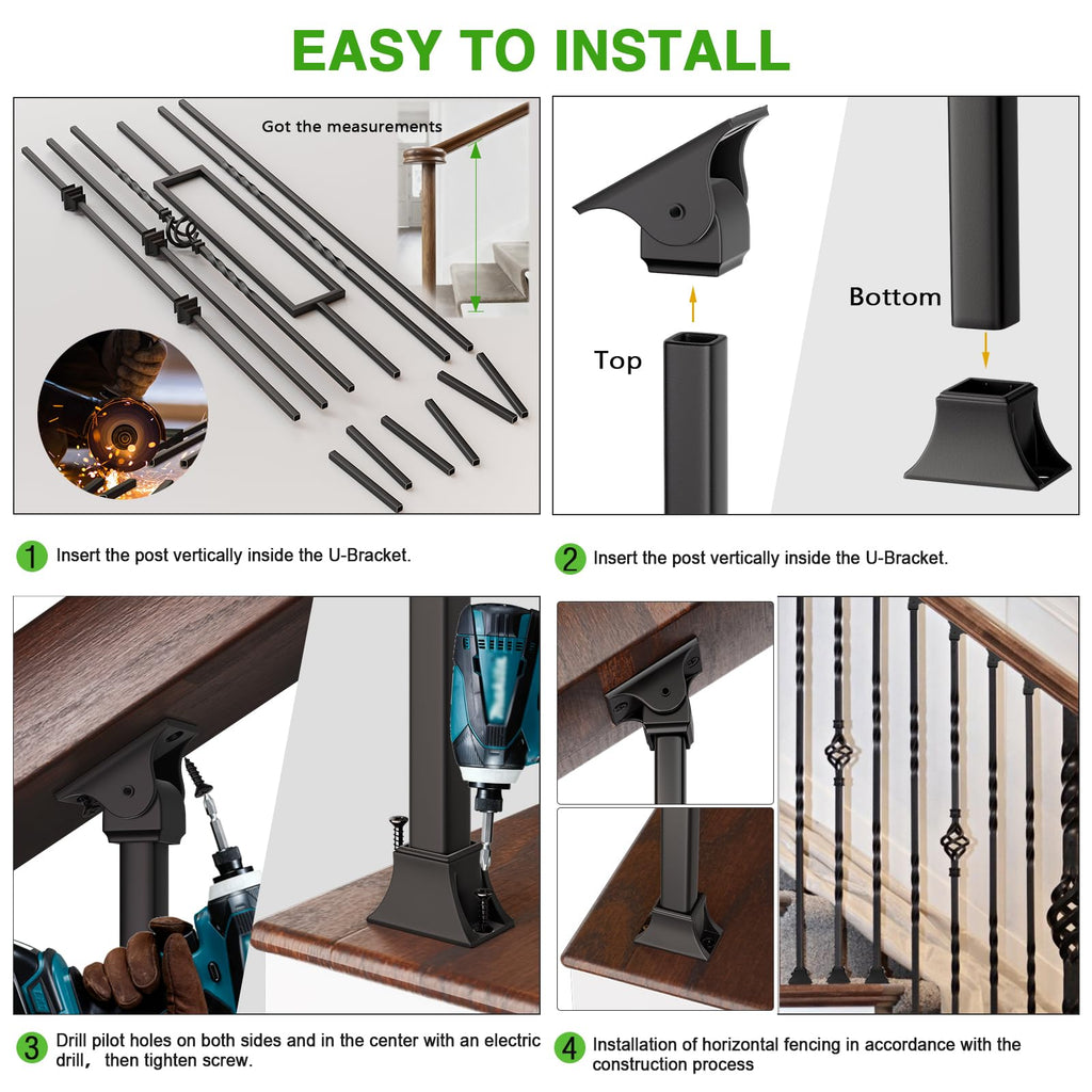 Staircase Balusters, 12-Pack Hollow Stair Spindles 40" Single Basket with Double Twist 1/2" Iron Balusters for