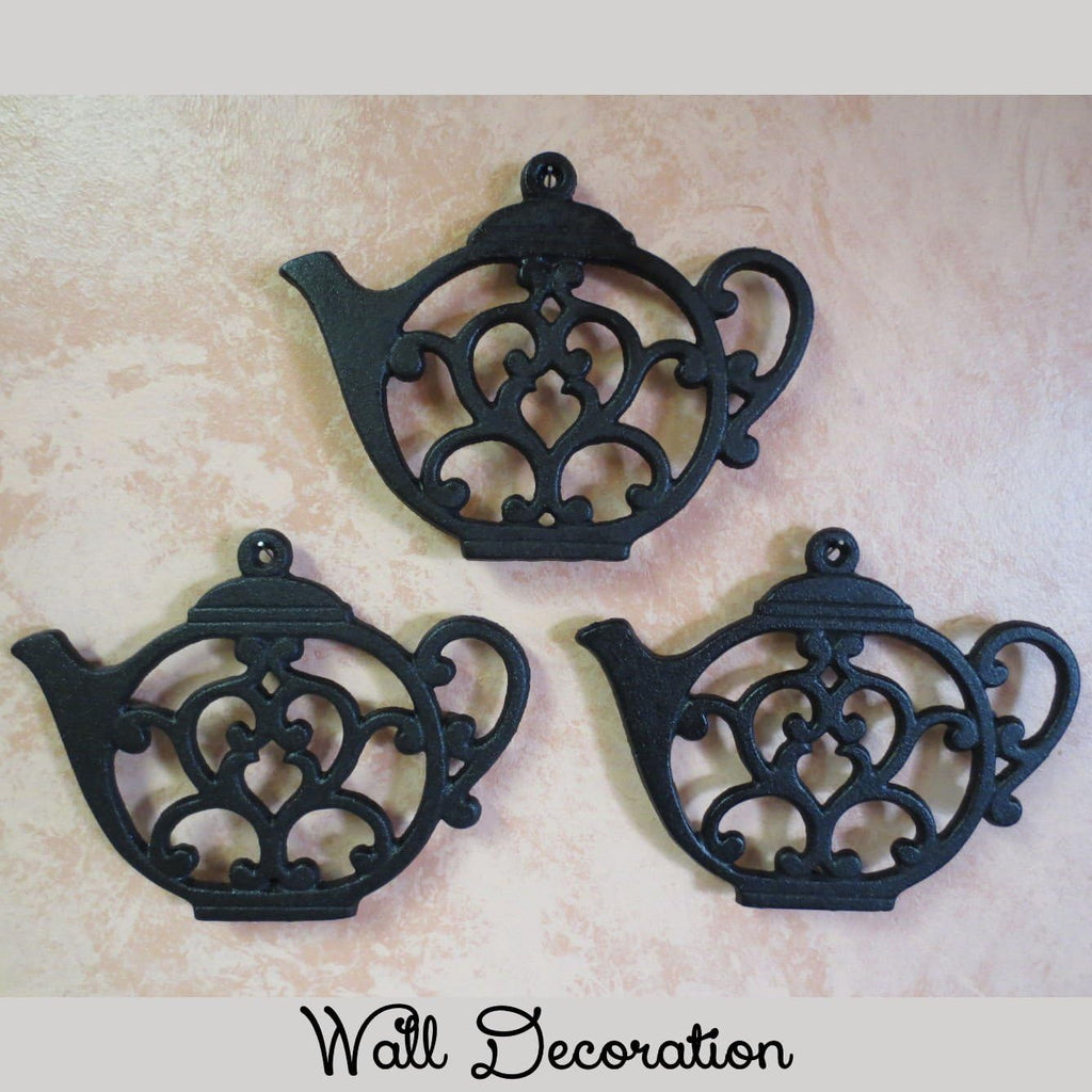 Teapot Cast Iron Trivet for Hot Pots & Kitchen & Dining Table, Gift, Metal Wall Art & Home Decor, 2 or More for Set