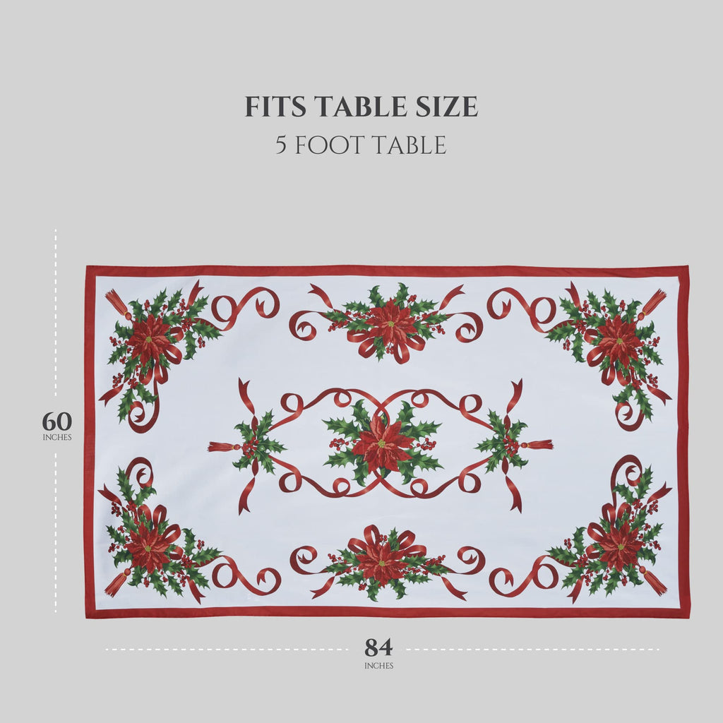 Christmas Ribbon Tablecloth (60 x 84 Inch) for 5 Foot Rectangle Tables, Heavy Duty Fabric, Stain Proof Xmas Ribbon