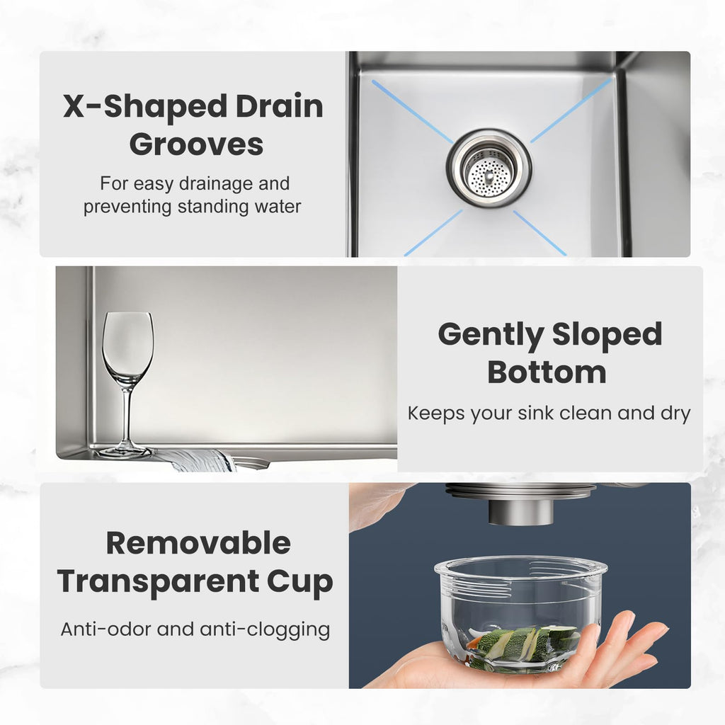 32 Inch Double Bowl Kitchen Sinks with Quick Drain Slope - 11 Gauge (3mm) 304 Stainless Steel Undermount Kitchen Sink